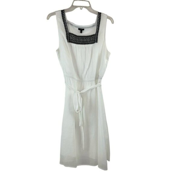 Talbots White Gauze Belted Dress with Black Embroidery - Picture 2 of 7